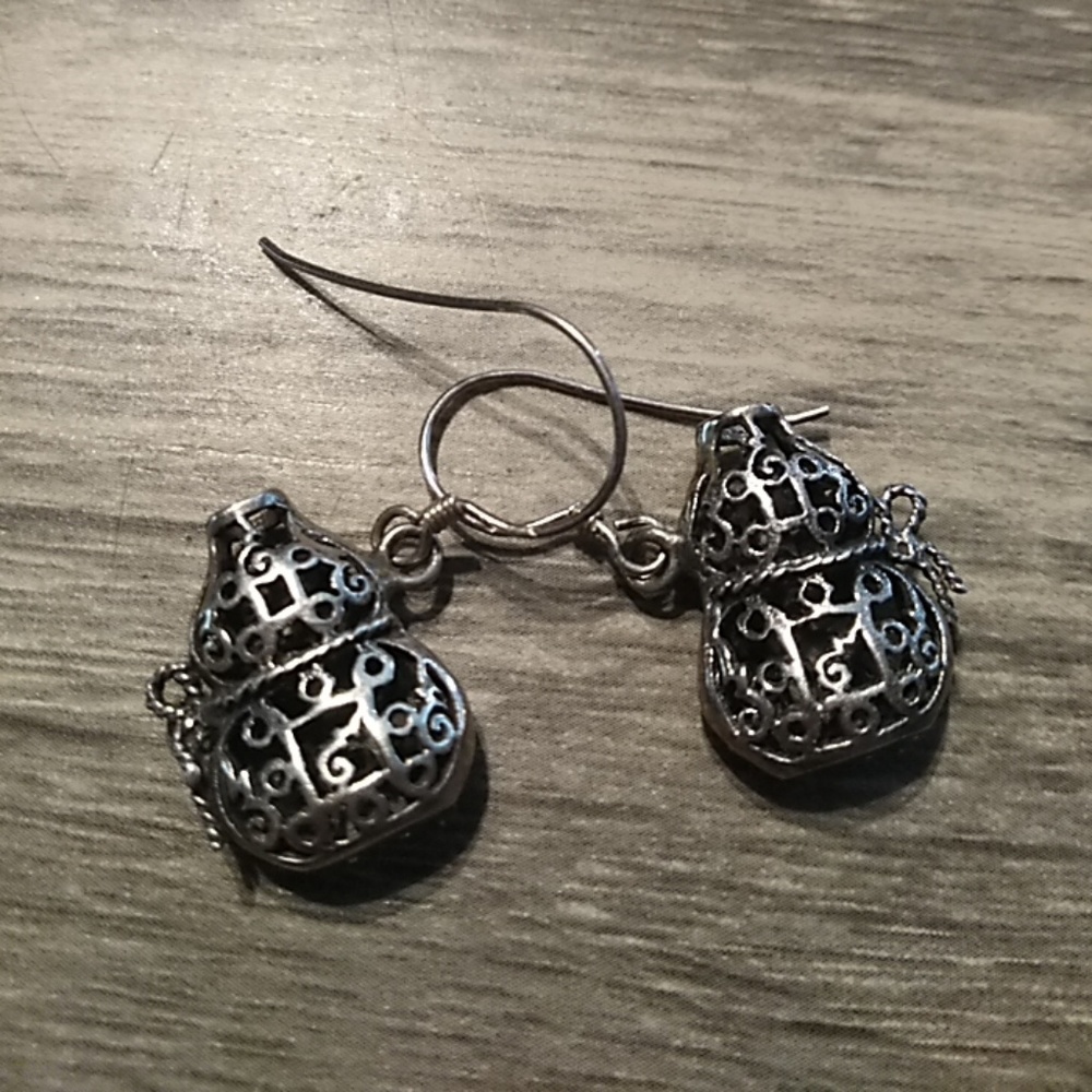 Antique filigree bottle earrings Sterling Silver